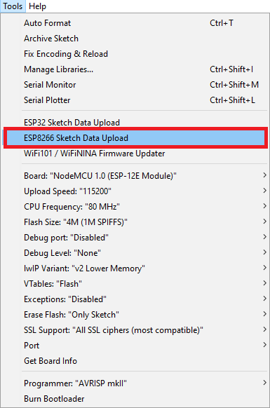 Install ESP8266 SPIFFS Filesystem Uploader in Arduino IDE 5 ESP8266 Sketch Data Upload Arduino IDE SPIFFS FS Filesystem