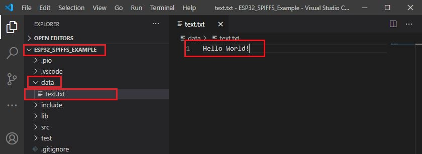 Use ESP32 with VS Code & Platformio IDE to Upload Files to Filesystem (SPIFFS) 4 Create text file VS Code PlatformIO ESP32