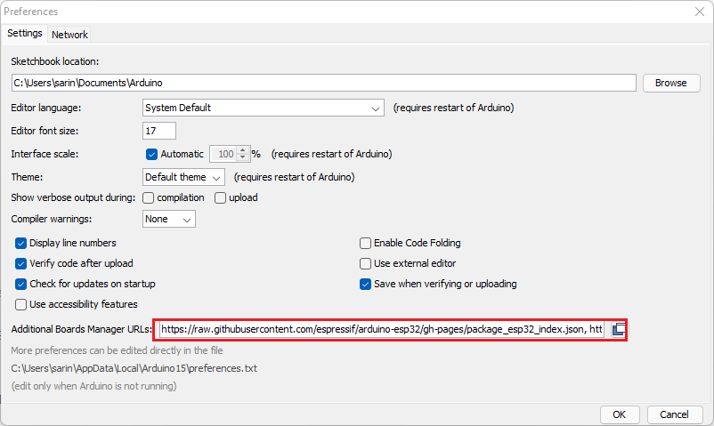Install ESP32 Board in Arduino IDE in less than 1 minute 3 Installing ESP32 Add-on in Arduino IDE Windows, Mac OS X, Linux enter URLs