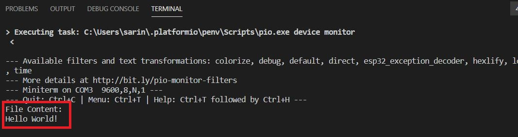 Use ESP32 with VS Code & Platformio IDE to Upload Files to Filesystem (SPIFFS) 10 Reading File Content SPIFFS ESP32 VS Code PlatformIO