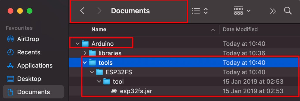 Install ESP32 SPIFFS Filesystem Uploader in Arduino IDE 8 Install SPIFFS ESP32 Mac OS X folder structure