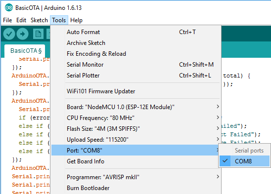 ESP8266 OTA Firmware Updates with Arduino IDE 4 select esp8266 com port