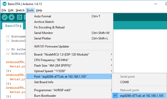 ESP8266 OTA Firmware Updates with Arduino IDE 8 select esp8266 wifi