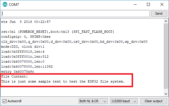Install ESP32 SPIFFS Filesystem Uploader in Arduino IDE 16 ESP32 SPIFFS FS Filesystem Example Arduino IDE Serial Monitor