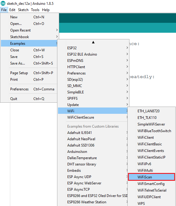 Install ESP32 Board in Arduino IDE in less than 1 minute 9 Arduino IDE open WiFiScan example for ESP32