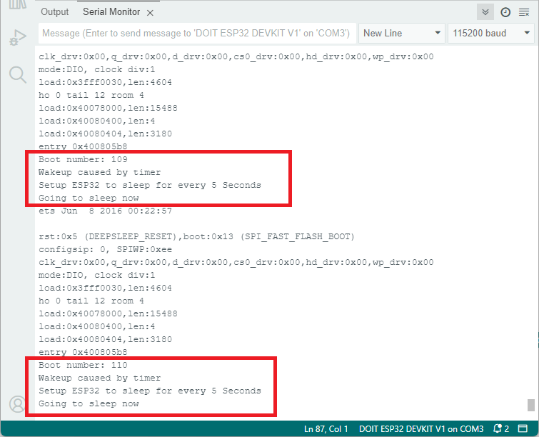 ESP32 Timer Wake Up from Deep Sleep Mode with Arduino IDE 4 timer wake up serial monitor